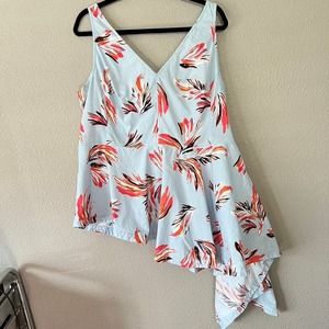 Lane Bryant Asymmetrical Floral Print V Neck Womens Sleeveless Blouse Plus 18